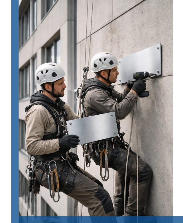 Монтаж табличек и указателей в Новосибирске для зданий и сооружений