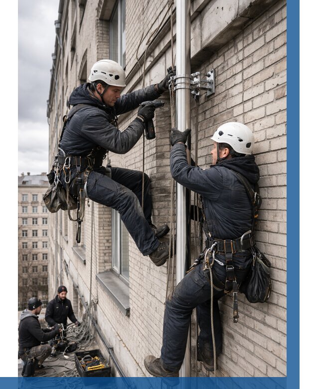 Монтаж флагштока на здании в Новосибирске от 6608 р. | ВЫСОТНИК-Нвс