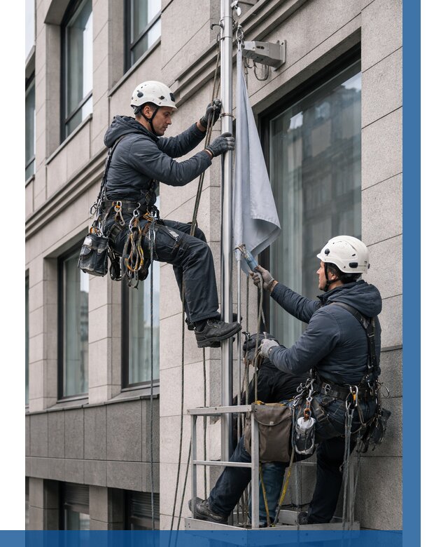 Установка флагов на фасаде в Новосибирске от 4575 р. | ВЫСОТНИК-Нвс