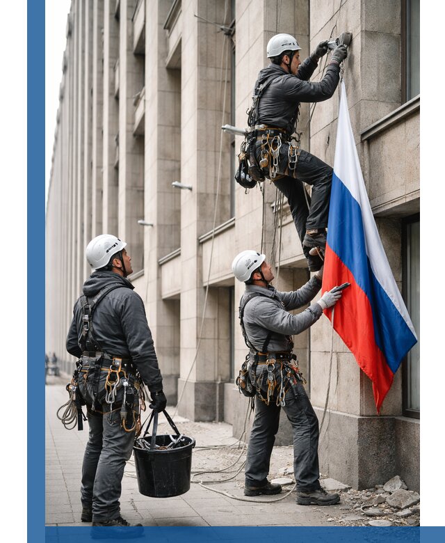 Профессиональная установка флагов на фасаде в Новосибирске