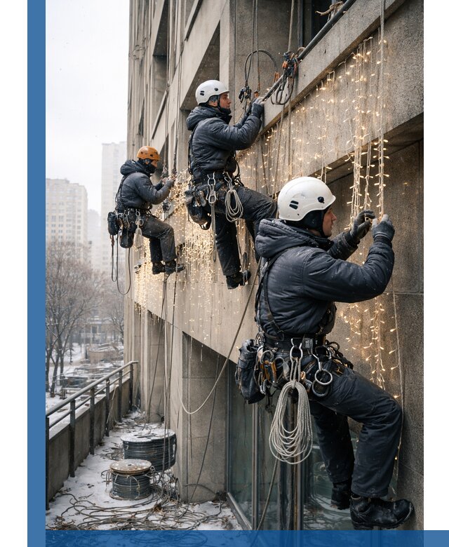 Монтаж новогодней иллюминации и украшение фасадов в Новосибирске