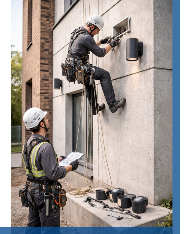 Монтаж фасадного освещения в Новосибирске от 2542 р. | ВЫСОТНИК-Нвс