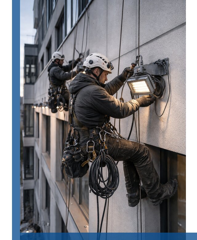 Монтаж фасадного освещения в Новосибирске установка и подключение