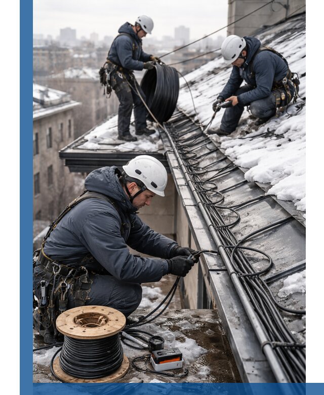 Монтаж греющего кабеля на кровле в Новосибирске под ключ