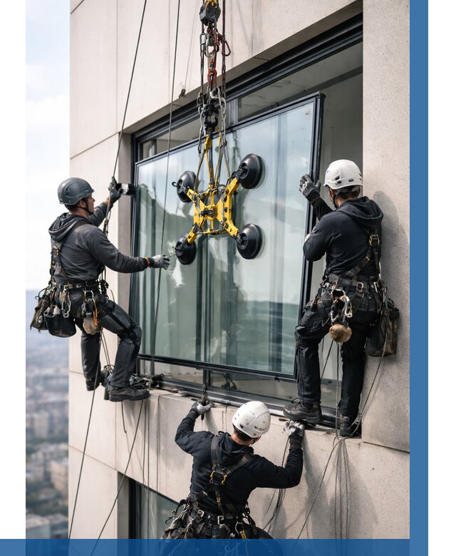 Монтаж стеклопакетов на высоте в Новосибирске от 3253 р. | ВЫСОТНИК-Нвс