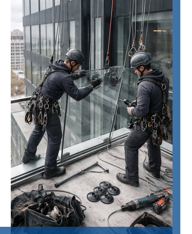 Монтаж стеклянных ограждений в Новосибирске от 2542 р. | ВЫСОТНИК-Нвс