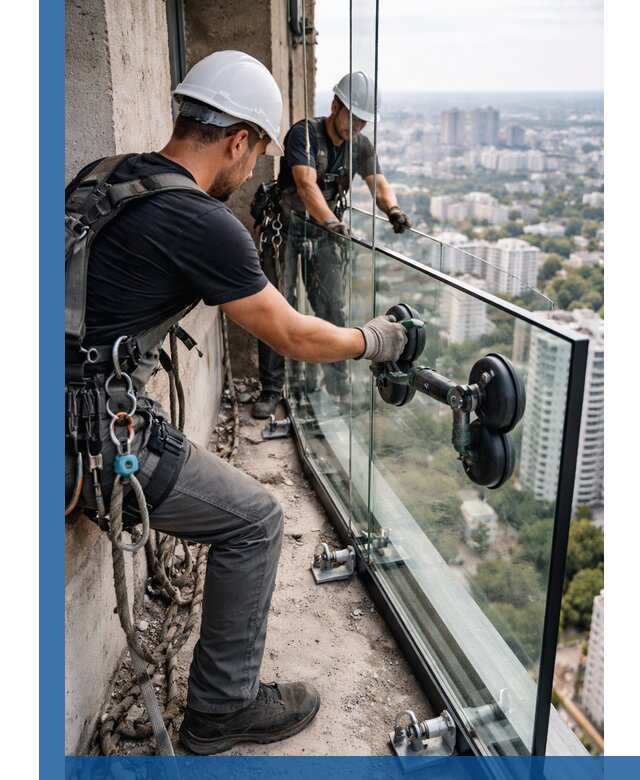 Монтаж стеклянных ограждений под ключ с гарантией в Новосибирске