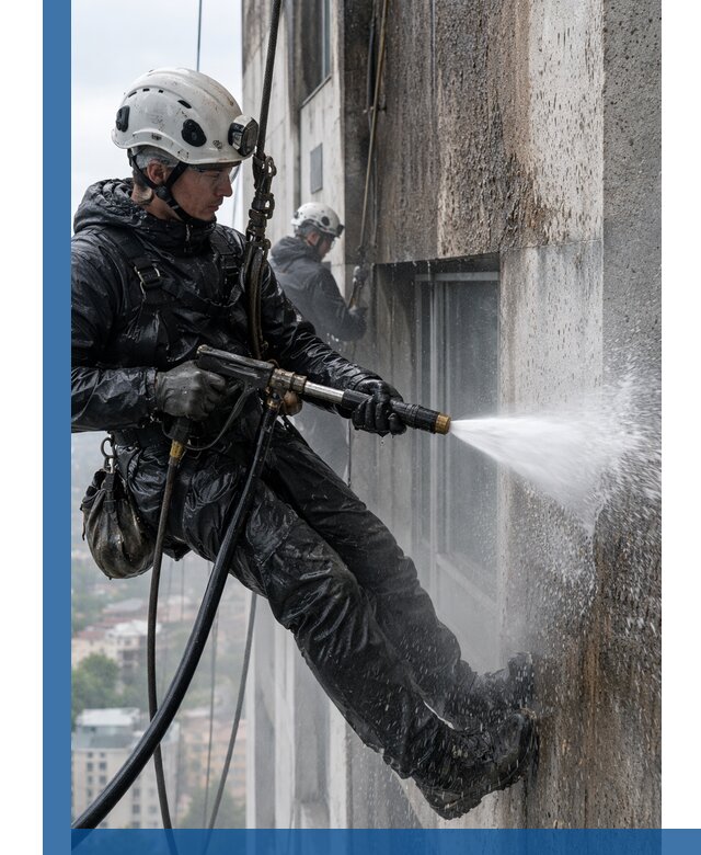 Гидроструйная очистка фасадов и конструкций в Новосибирске