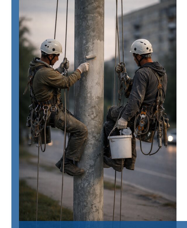 Покраска опор освещения и антикоррозийная защита в Новосибирске