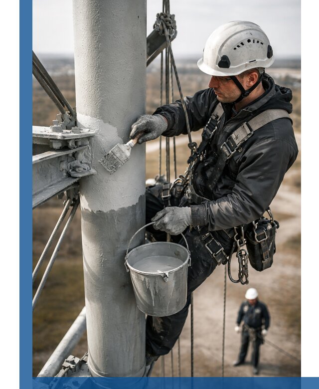 Покраска мачт связи в Новосибирске промышленными альпинистами