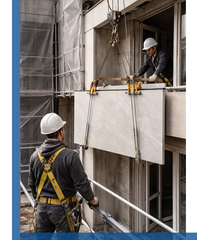 Подъем керамогранита на этаж в Новосибирске грузчиками и техникой