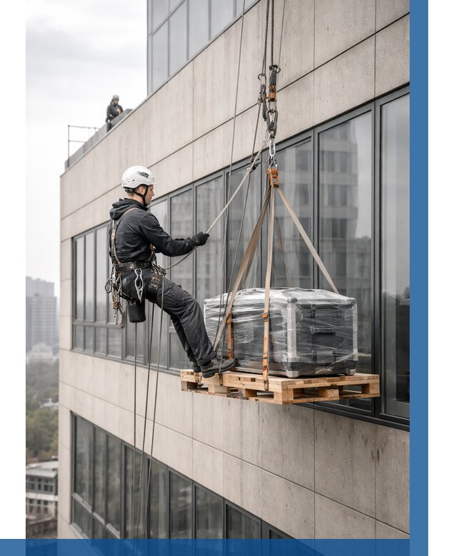 Спуск груза по фасаду в Новосибирске от 3558 р. | ВЫСОТНИК-Нвс