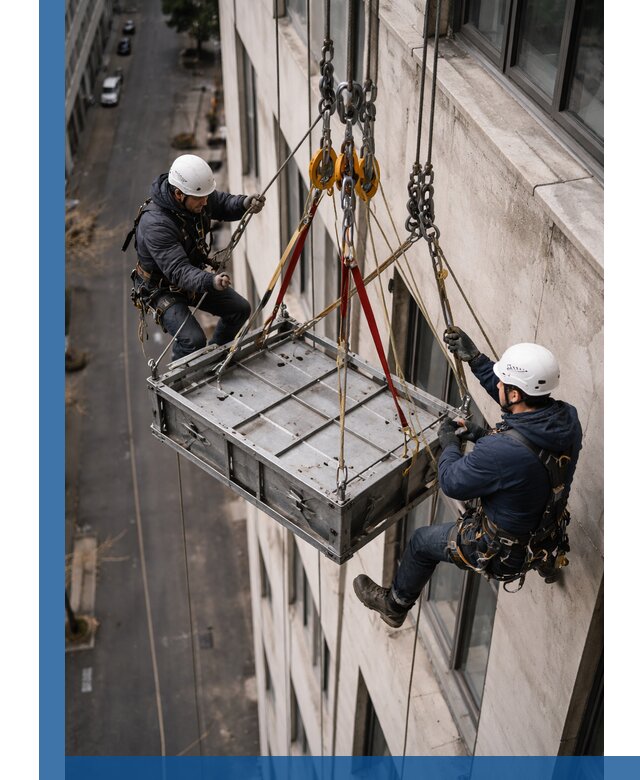 Спуск и подъем грузов по фасаду в Новосибирске для зданий