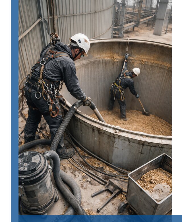 Профессиональная чистка зерновых бункеров в Новосибирске с выездом