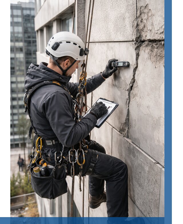 Обследование фасада альпинистами в Новосибирске от 122 р. | ВЫСОТНИК-Нвс