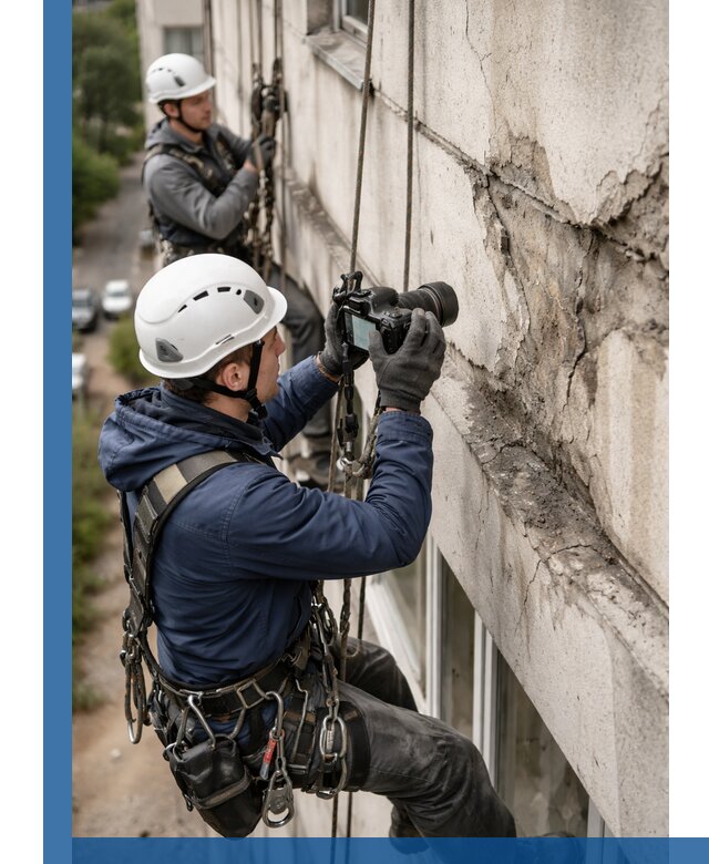Фотофиксация дефектов фасада с высотной съемкой в Новосибирске
