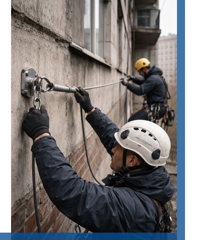 Монтаж анкерных линий в Новосибирске от 3050 р. | ВЫСОТНИК-Нвс