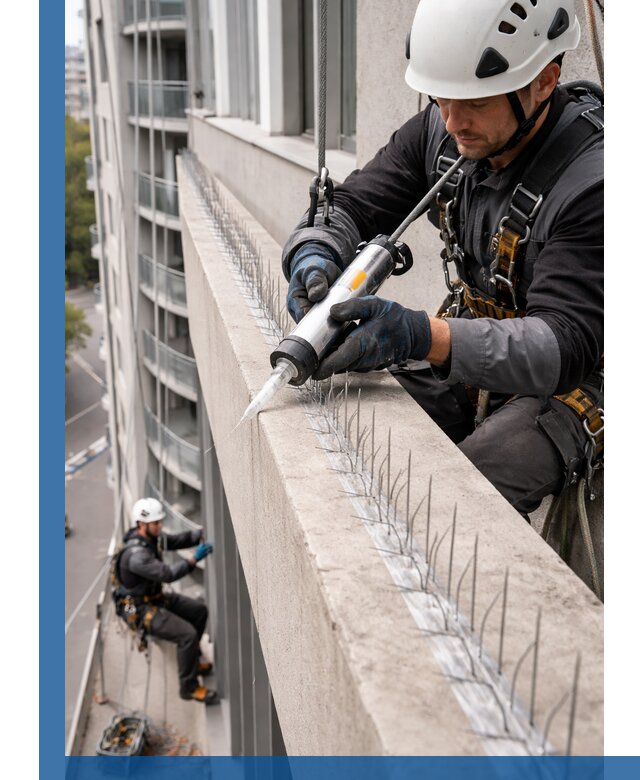 Установка шипов от птиц на фасадах и кровлях в Новосибирске